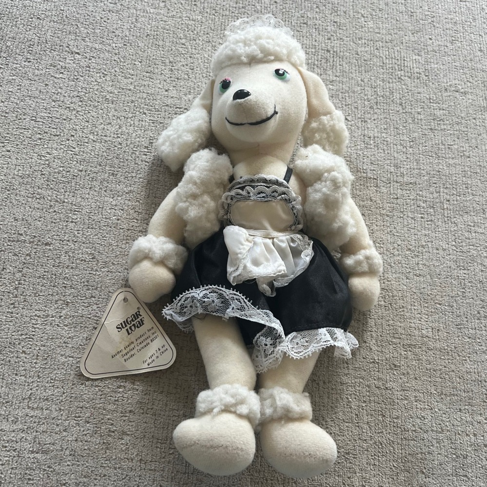 Vintage 1991 Sugar Loaf French Maid Poodle Plush White Dog Stuffed Animal 12"